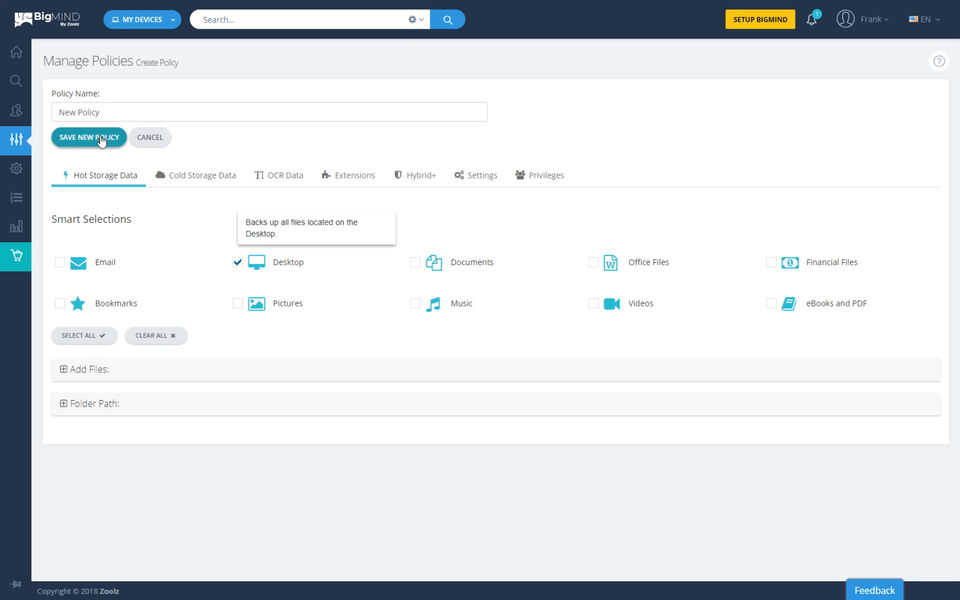 BigMIND Cloud Backup Screenshot 1