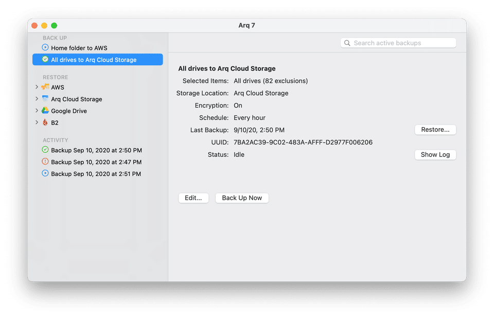 Arq Screenshot 2