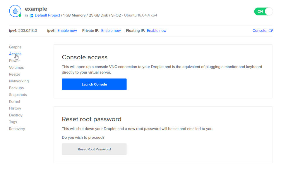 DigitalOcean Droplets Screenshot 1