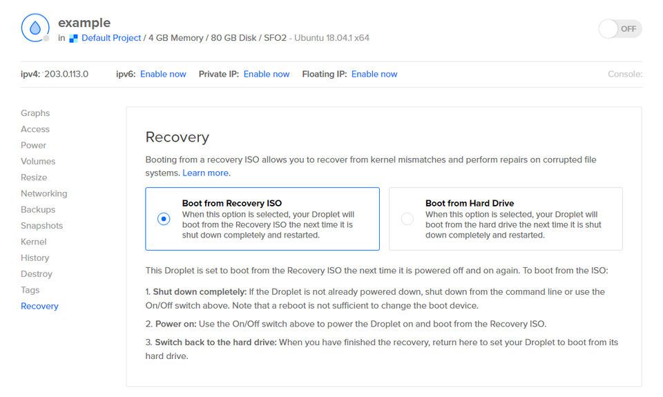 DigitalOcean Droplets Screenshot 2