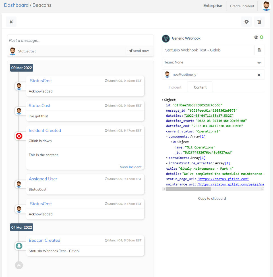 StatusCast Incident Management Screenshot 1