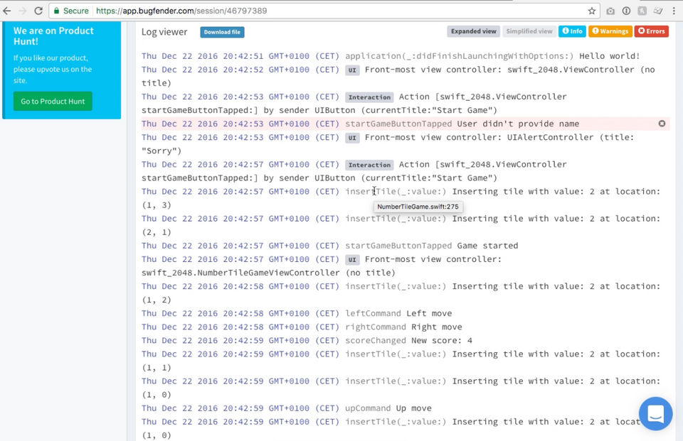 Bugfender Screenshot 1