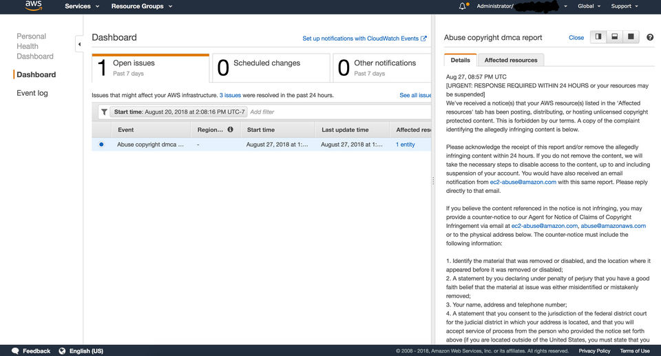 AWS Personal Health Dashboard Screenshot 3