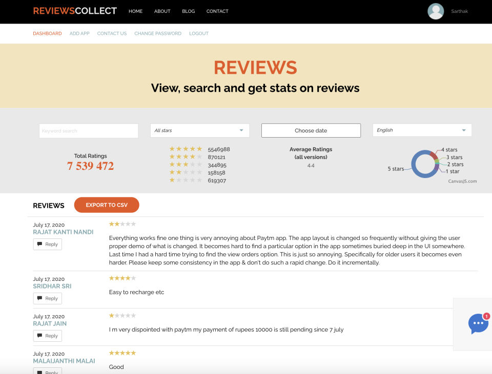 ReviewsCollect Screenshot 2