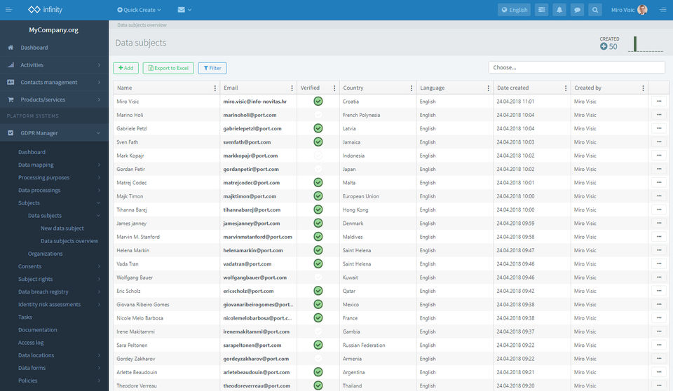 Infinity GDPR Manager Screenshot 2