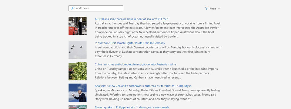 Microsoft Bing News Search API Screenshot 1