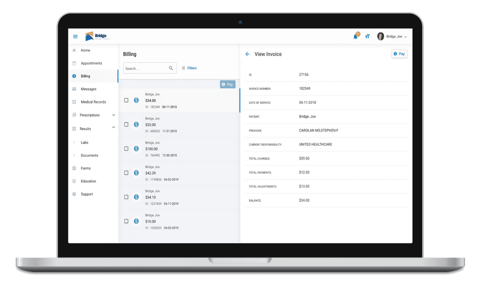 Bridge Patient Portal Screenshot 1