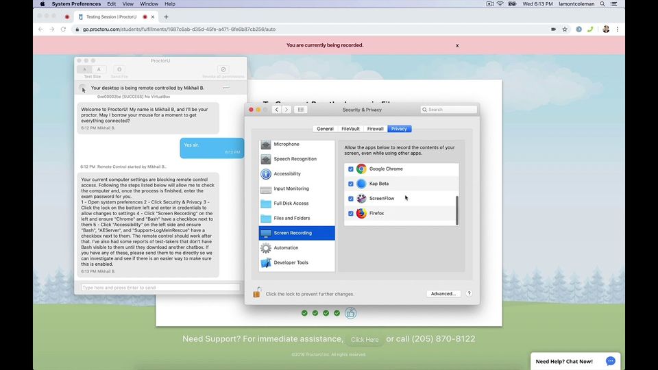 ProctorU Screenshot 2