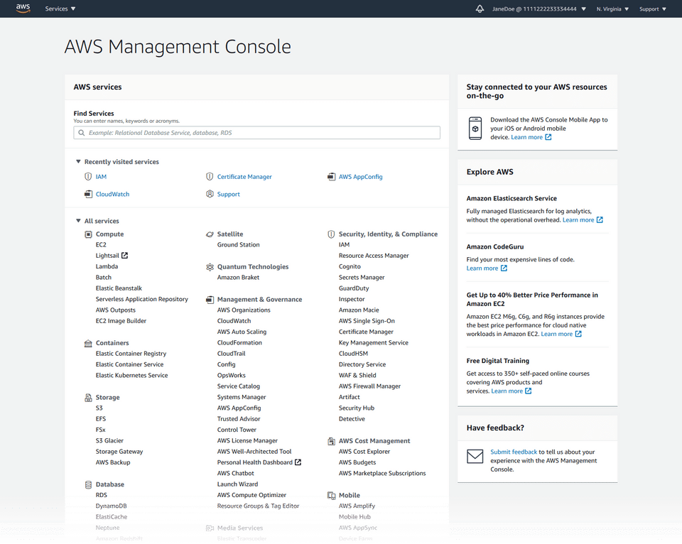AWS Management Console Screenshot 1