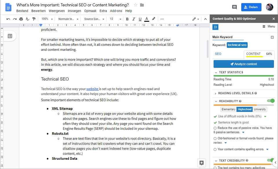 Textmetrics Screenshot 2