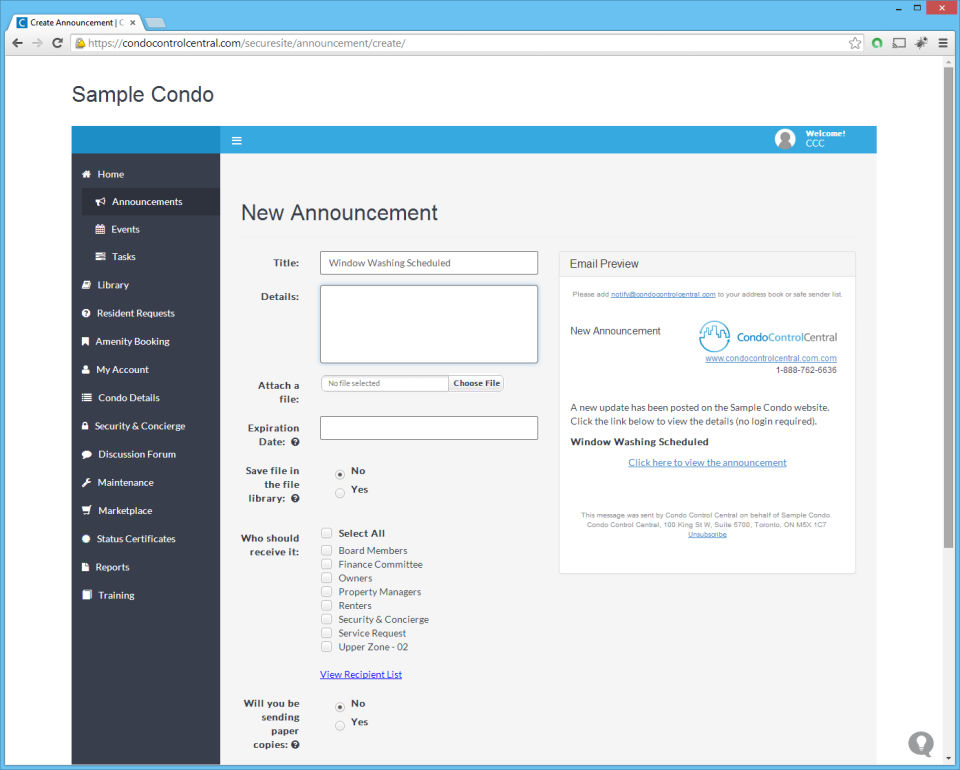 Condo Control Central Screenshot 1