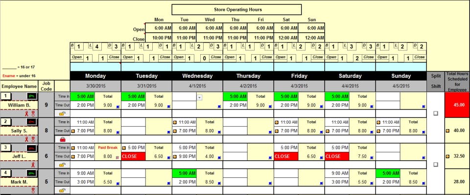 Weekly Work Scheduler Screenshot 1