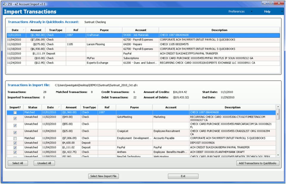 eZ Account Import Screenshot 1