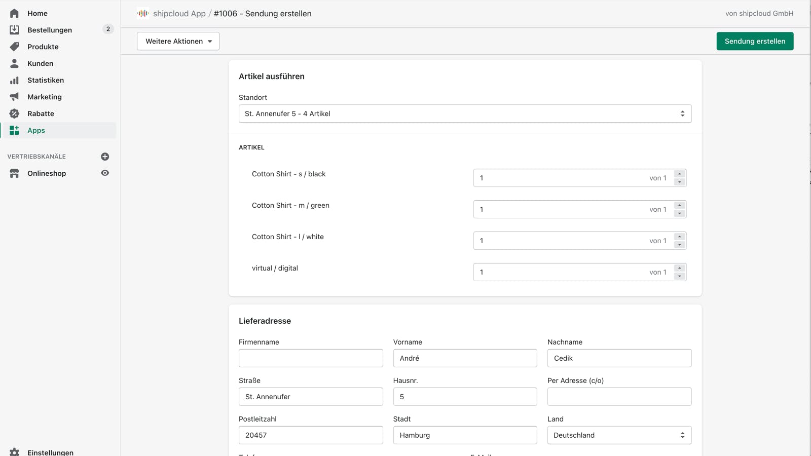 shipcloud Screenshot 2