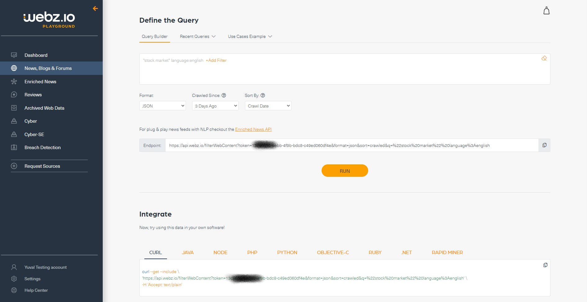 Webz.io Screenshot 2
