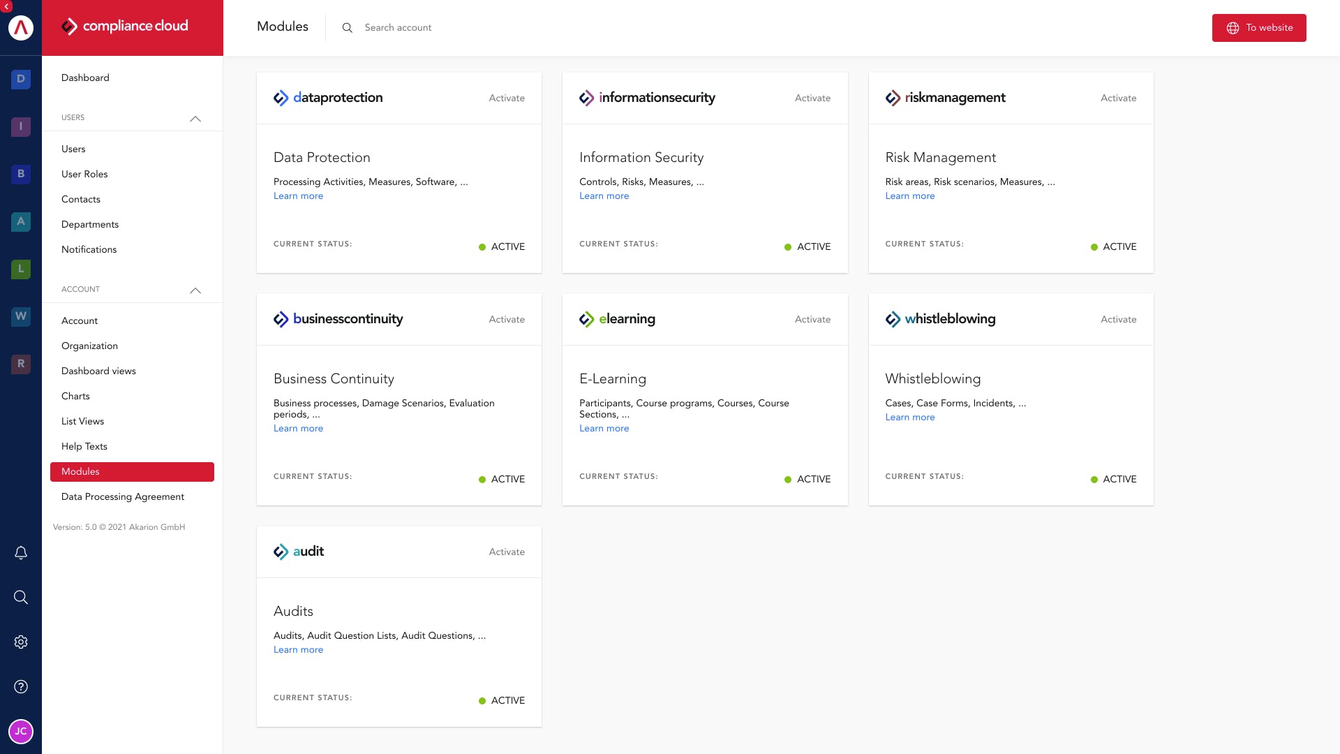 AKARION Compliance Cloud Screenshot 1
