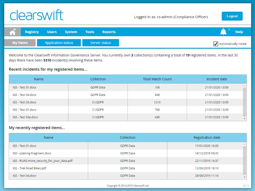 Clearswift Information Governance Server Screenshot 1