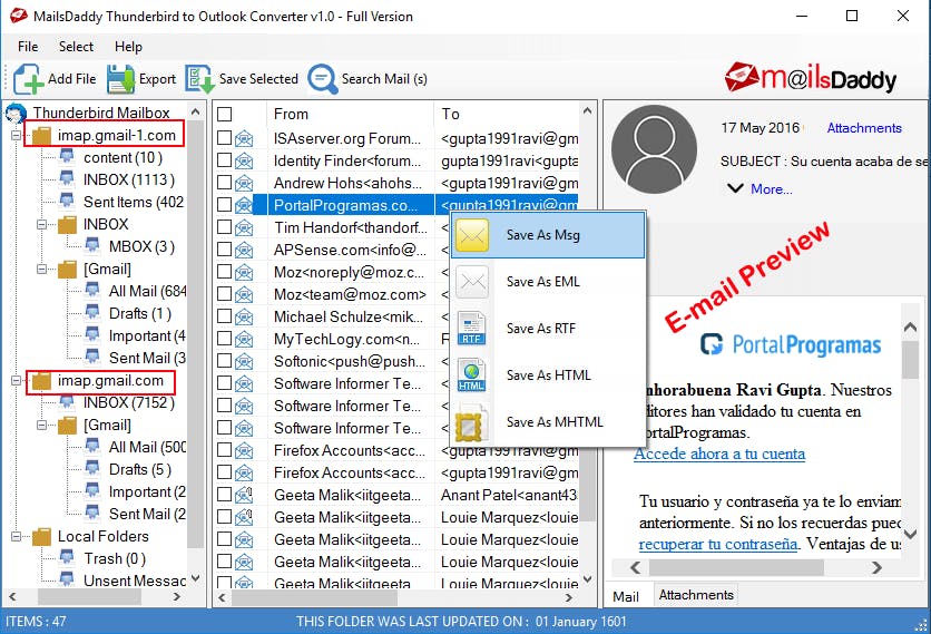 Thunderbird Outlook Converter Screenshot 2