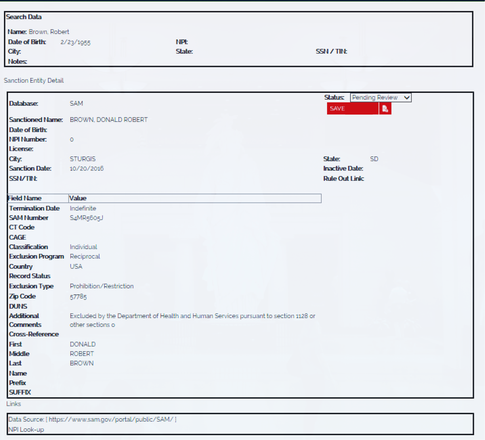 SanctionCheck Screenshot 3