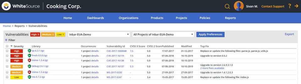 WhiteSource Screenshot 2