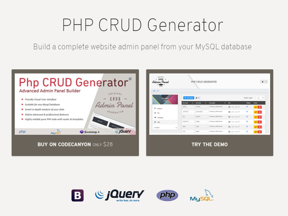 PHP CRUD Generator Screenshot 2