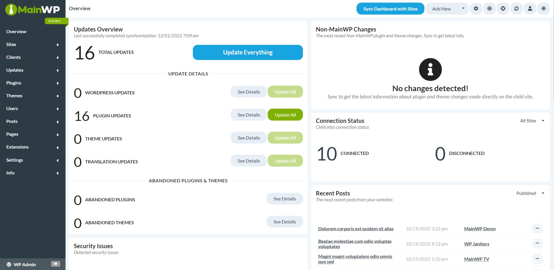 MainWP Screenshot 1