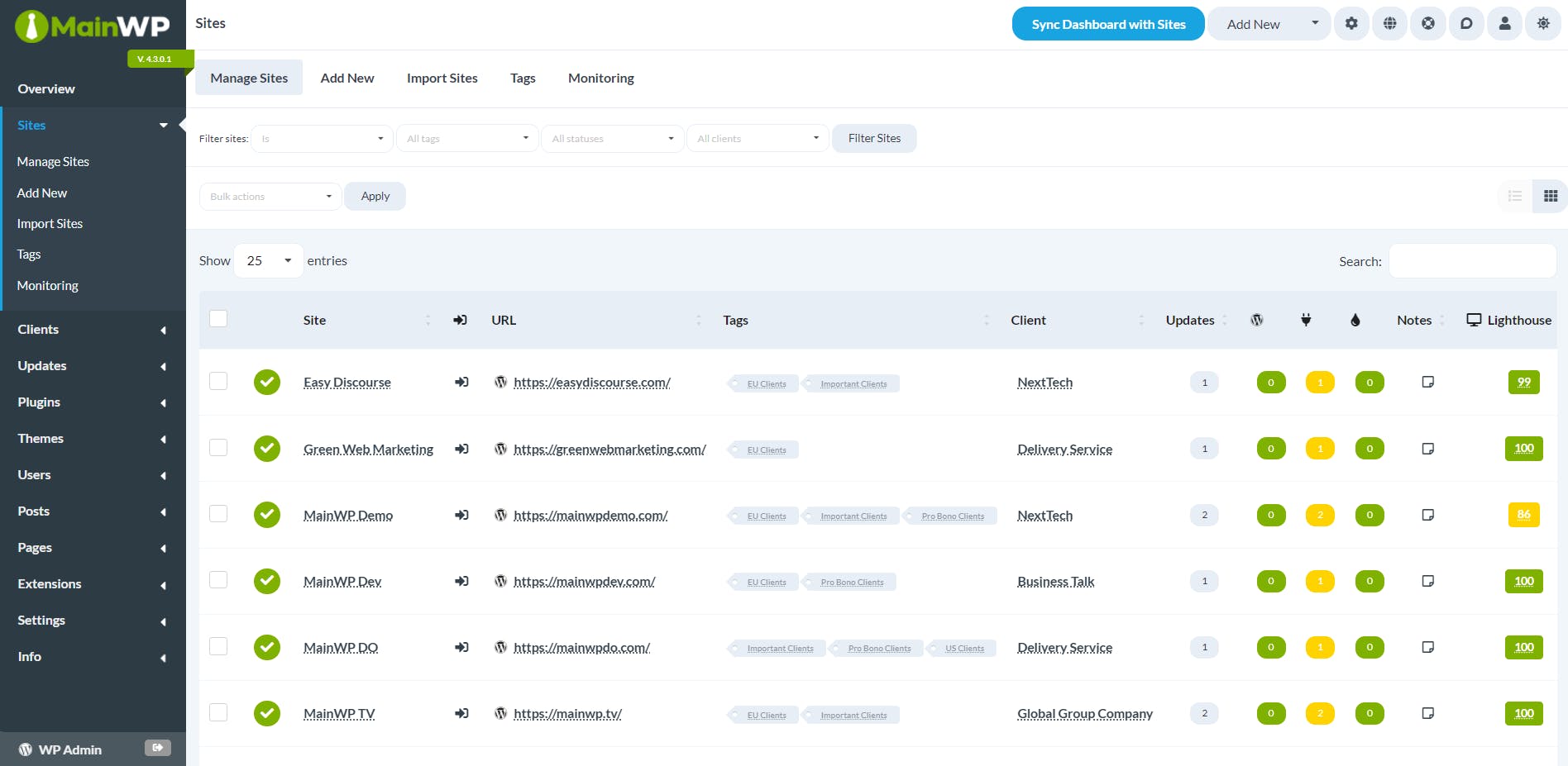 MainWP Screenshot 2