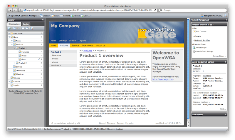 OpenWGA Screenshot 2