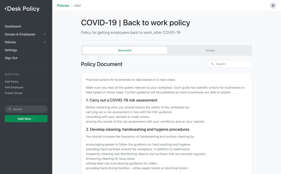 Desk Policy Screenshot 2