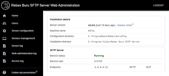 Rebex Buru SFTP Server Screenshot 4