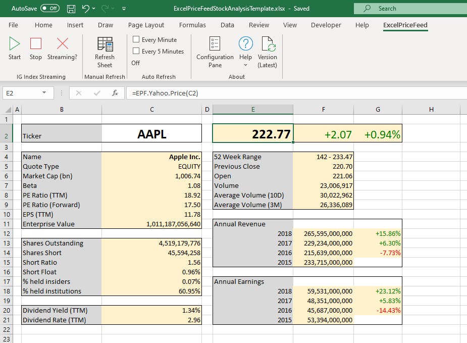 Excel Price Feed Screenshot 1