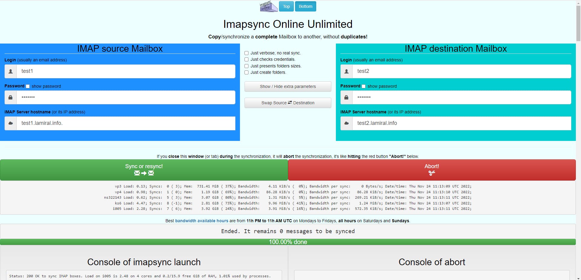 imapsync Screenshot 1