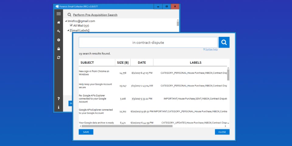 Forensic Email Collector Screenshot 2