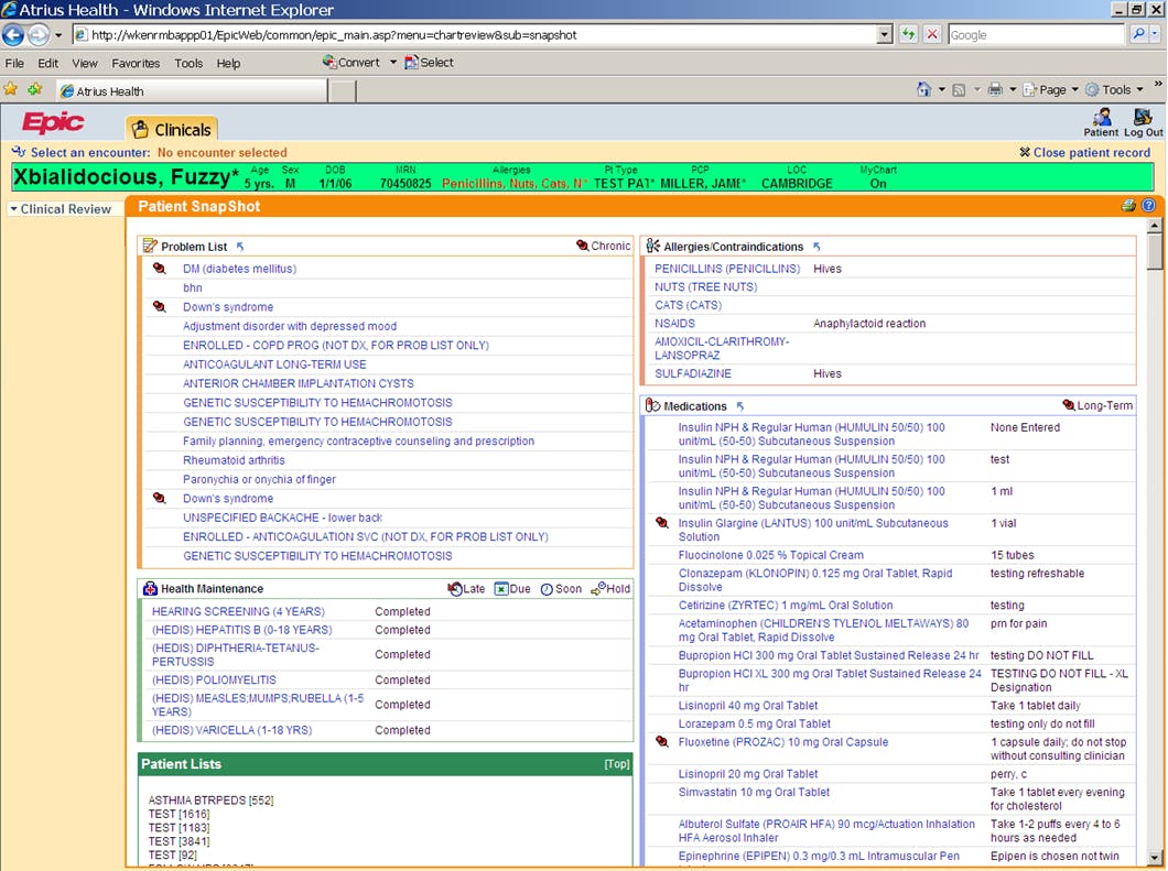 EpicCare EMR Screenshot 1
