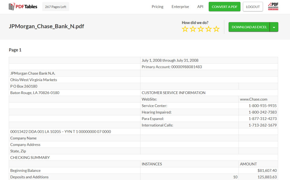 PDFTables Screenshot 1