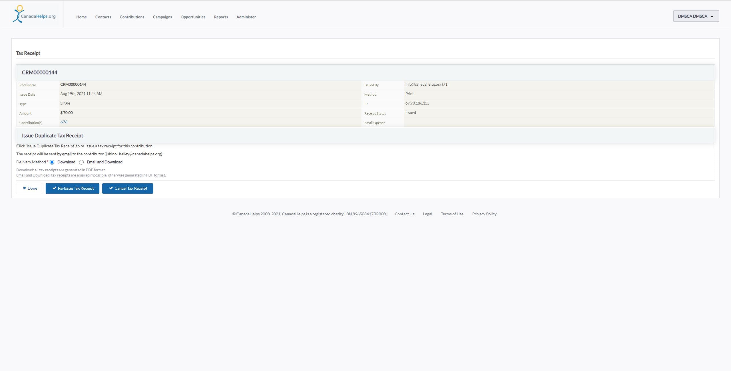 CanadaHelps Donor Management System Screenshot 4
