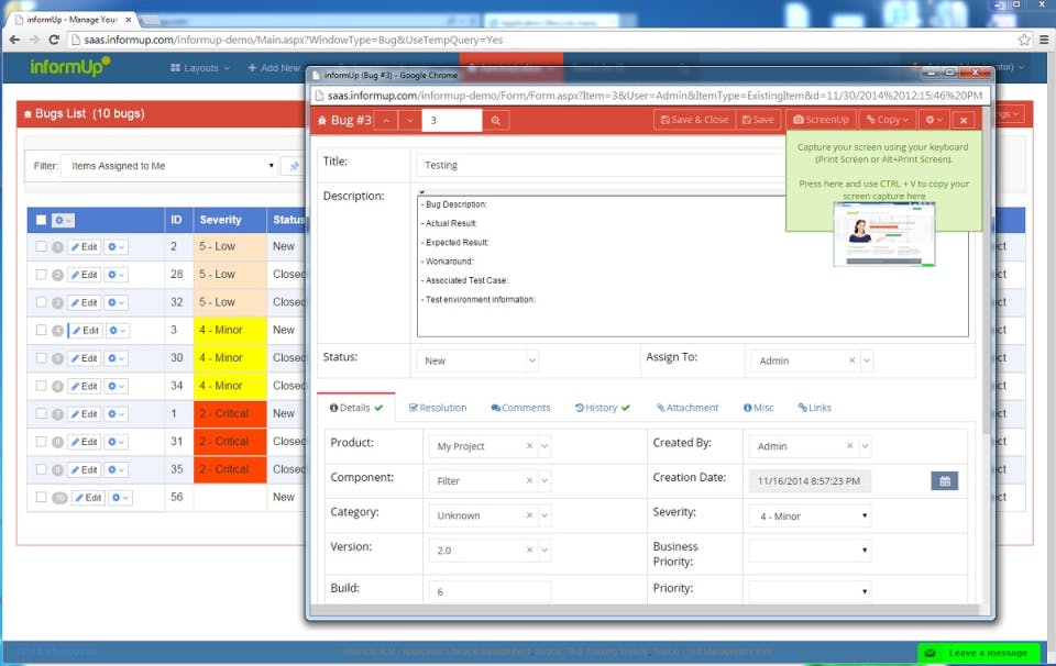 InformUp Tracking System Screenshot 1