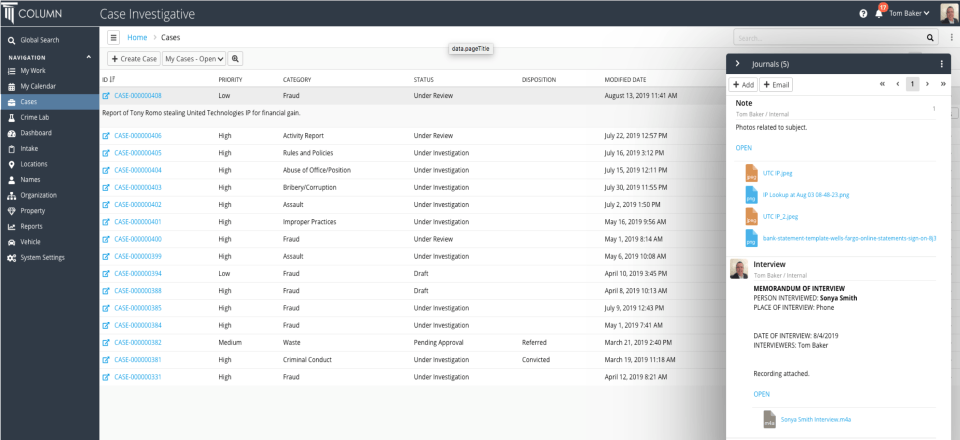 Column Case Management Screenshot 1