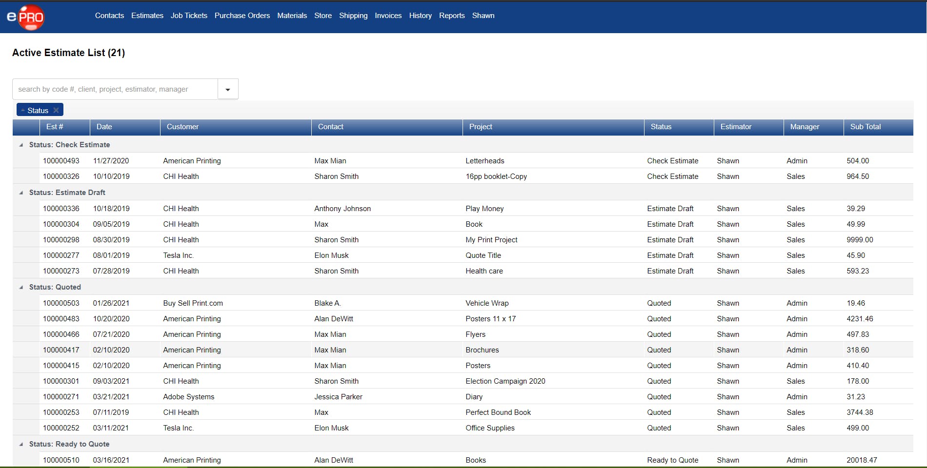 ePRO Print MIS Screenshot 2