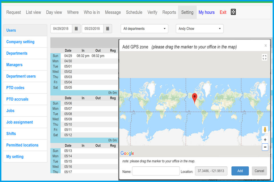Open Time Clock Screenshot 2