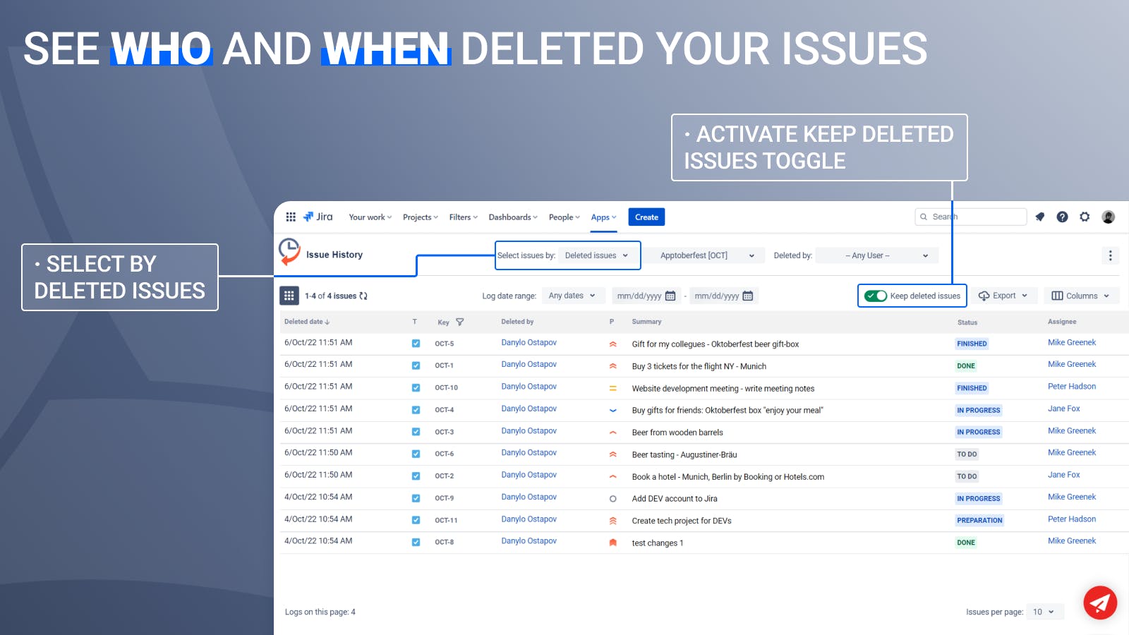 Issue History for Jira Screenshot 2