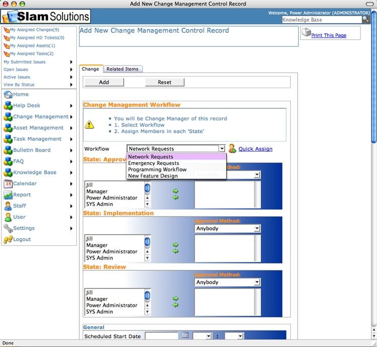 SLAM Change Management Control Screenshot 1