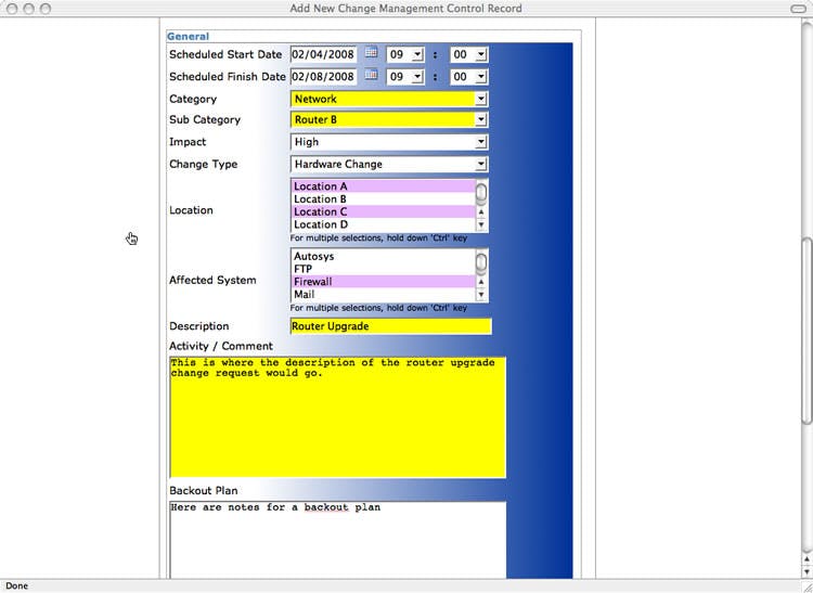 SLAM Change Management Control Screenshot 2