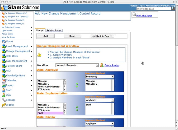 SLAM Change Management Control Screenshot 3