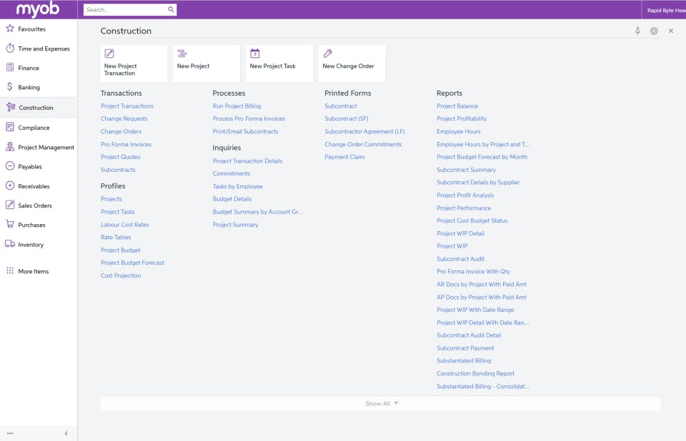 MYOB Advanced Construction Screenshot 2