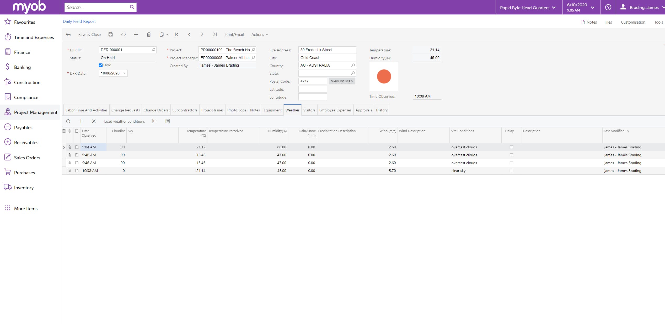 MYOB Advanced Construction Screenshot 3