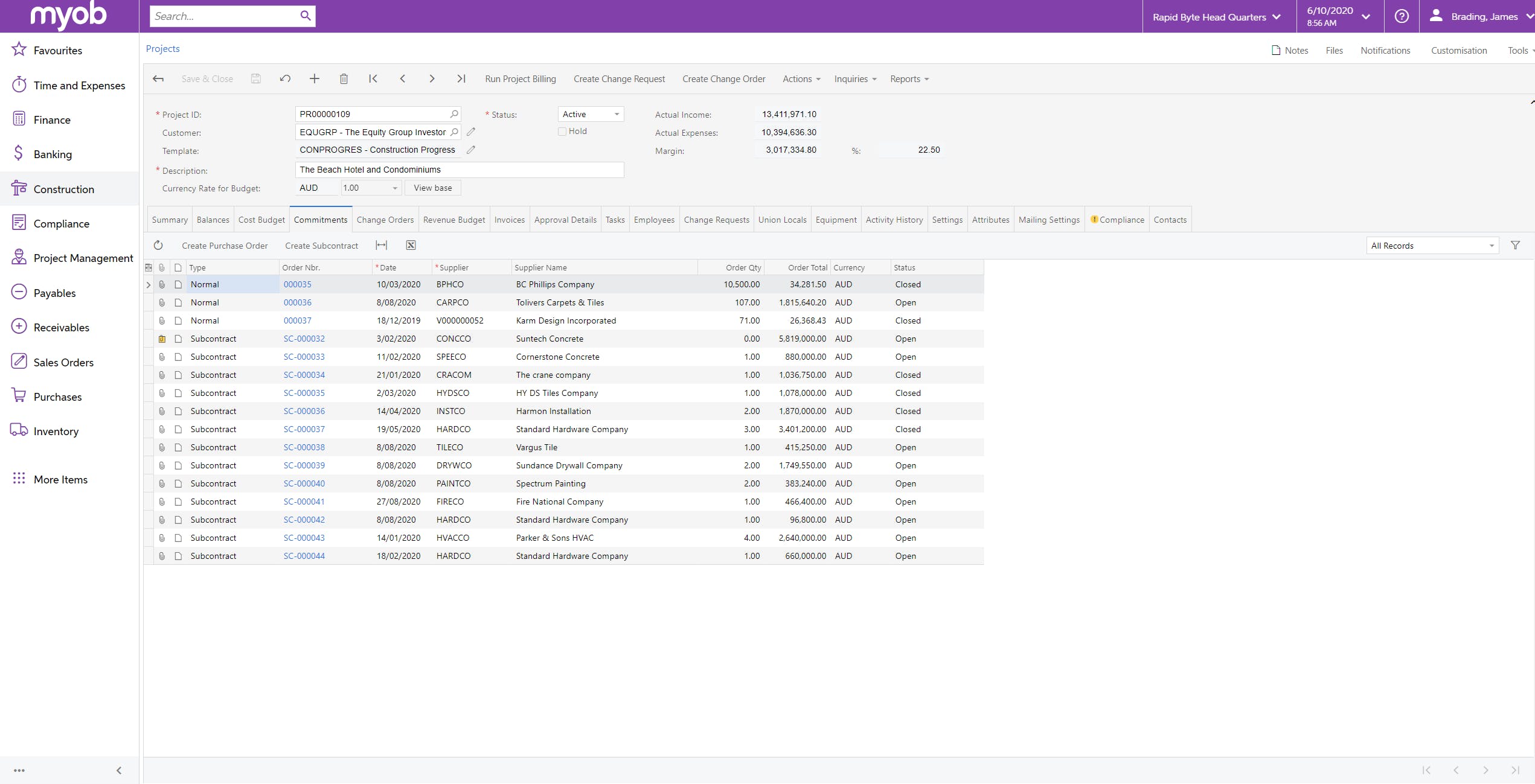MYOB Advanced Construction Screenshot 4