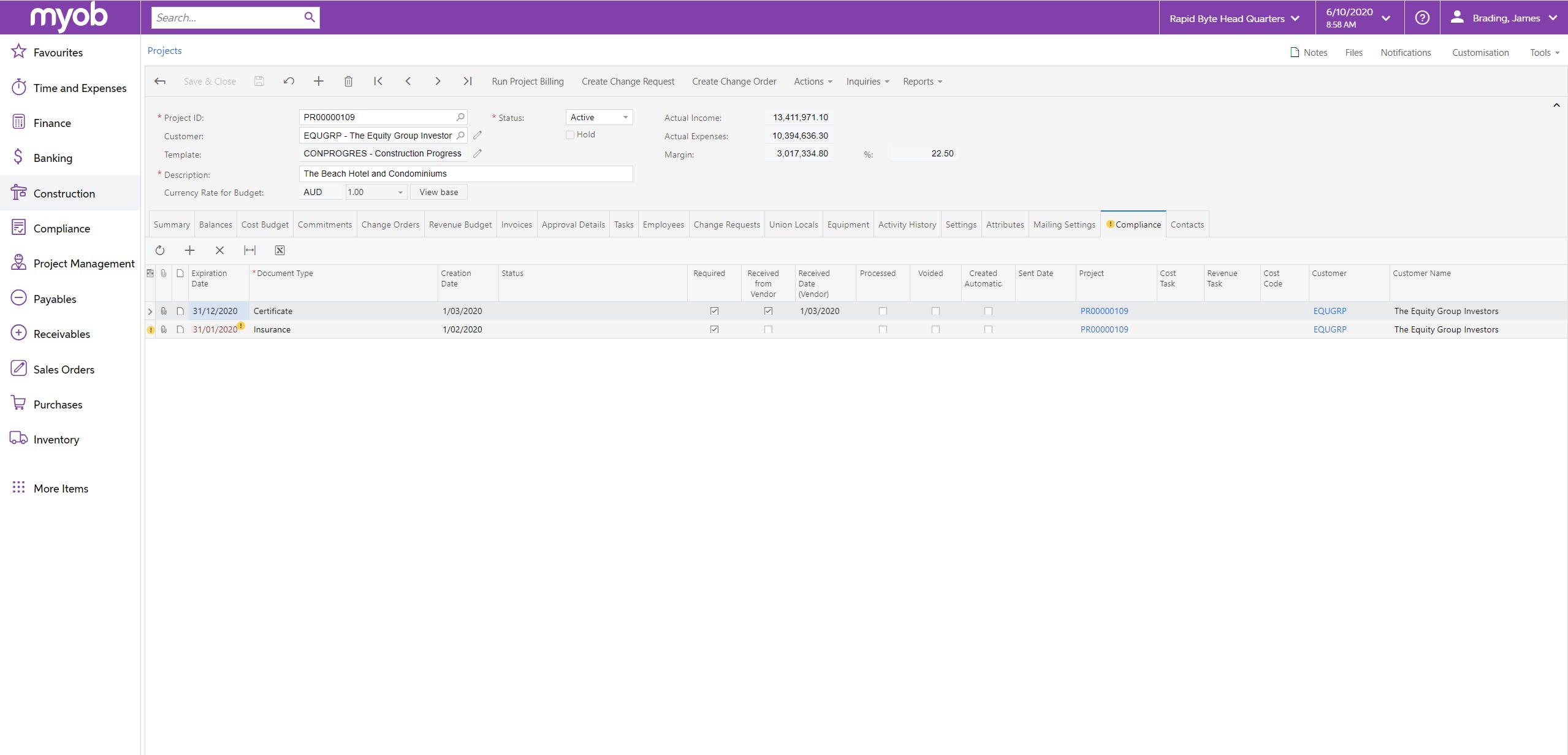 MYOB Advanced Construction Screenshot 5