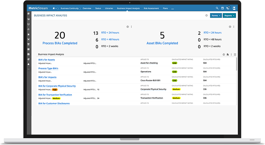 MetricStream Business Continuity Management Screenshot 1