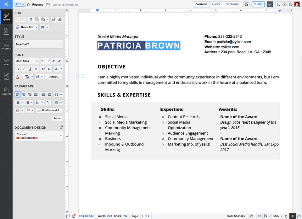 Zoho Writer Screenshot 1